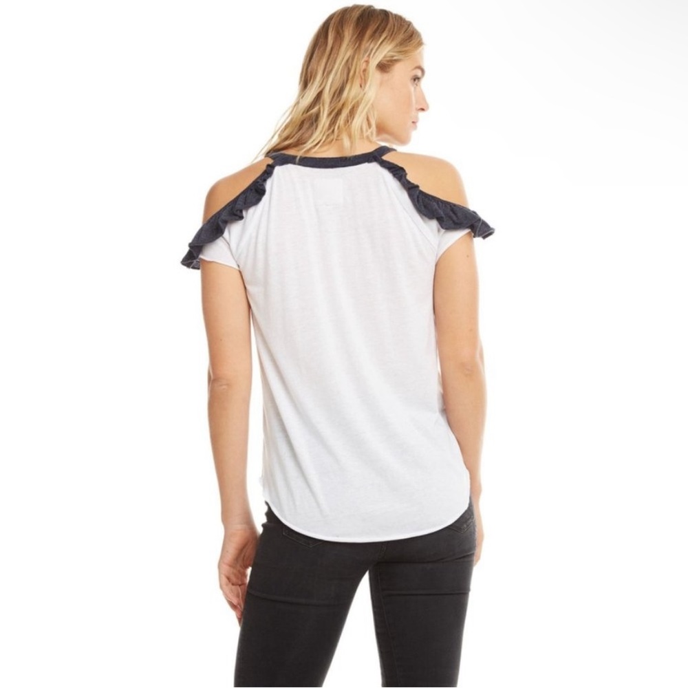 Chaser Open Cold Shoulder Raglan Cutout Cutouts Ruffle Strappy Baseball Tee NWT - Picture 4 of 7